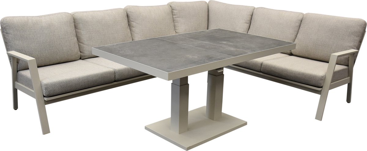 Barolo hoek dining loungeset 4 delig aluminium verstelbare tafel latte