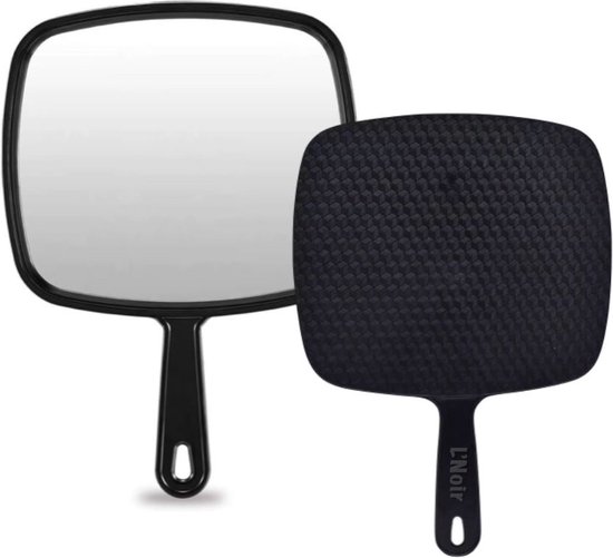 Miroir à main avec poignée – Miroir de rasage – Miroir de maquillage – Surface miroir 20 x 13 cm – Miroir de coiffure – Zwart
