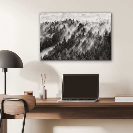 Tableau aluminium 60x40 cm - Décoration murale métal - Paysage - Brume - Forêt - Nature - Décoration murale métal salon - Décoration industrielle - Photo sur dibond - Accessoires industriels chambre