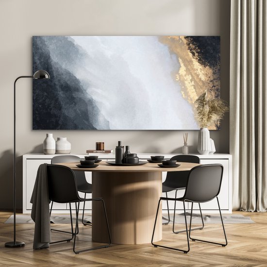 Décoration murale Métal - Aluminium Peinture Industriel - Abstrait - Peinture - Goud - Zwart - Marbre - 160x80 cm - Dibond - Photo sur aluminium - Décoration murale industrielle - Pour le salon / chambre