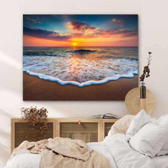 Décoration murale Métal - Peinture Aluminium Industrielle - Plage - Mer - Coucher de soleil - 120x90 cm - Dibond - Photo sur aluminium - Décoration murale industrielle - Pour le salon / chambre