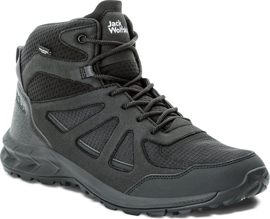 Chaussure de randonnée mi-haute Jack Wolfskin noire, à lacets, avec mesh et label imperméable TEXAPORE.