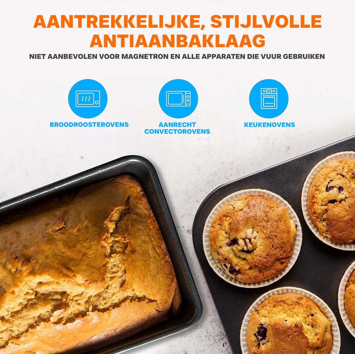 NutriChef ,8-delige Stapelbare Antiaanbak Bakvormenset - Premium Stalen Bakplaten set-Inclusief ronde Taartvorm, Muffinvormen met 6 Cupjes, Brede/Vierkante Bakvormen- Bakplaat en Braadslee – foto 5