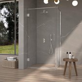 Cabine de douche FugaFlow Eccelente Vetro - 100x100x200cm - charnières - poignée de porte - barre stabilisatrice - plate - verre de sécurité transparent - Chrome