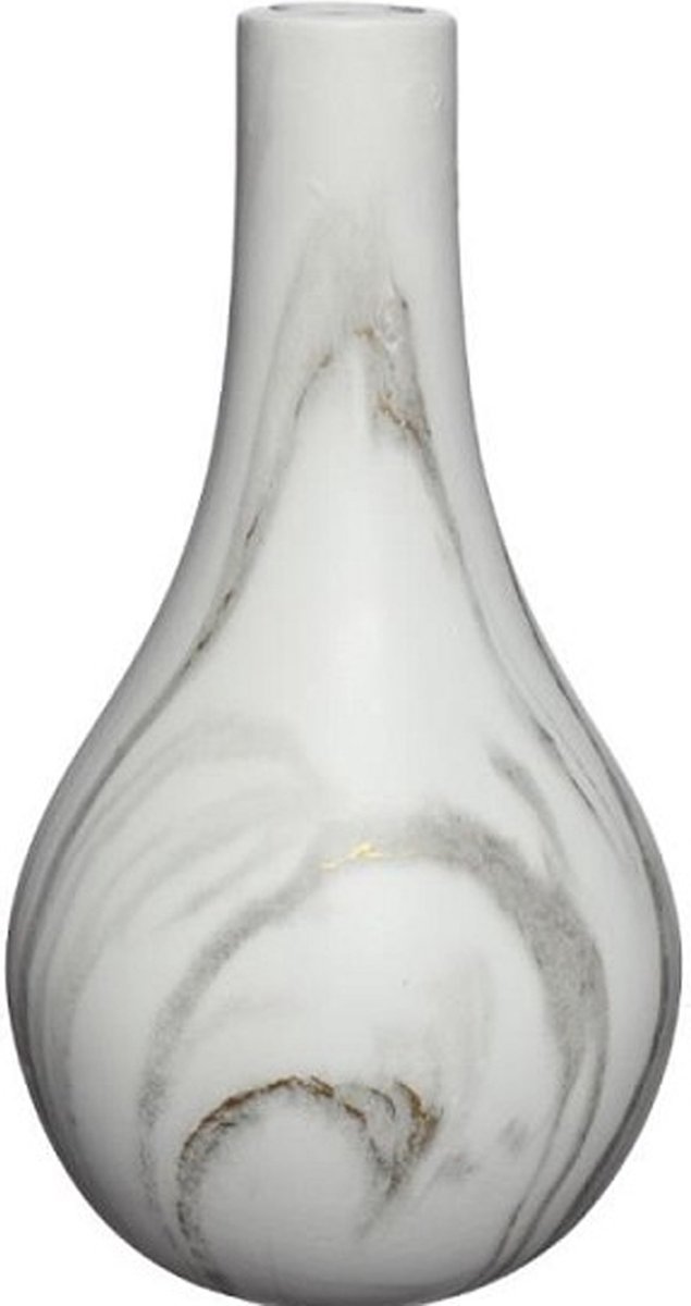 Ideas 4 Seasons Idea4seasons Bloemenvaas Dazzle - marmer look - Wit/goud - Keramiek - D14 cm x H26 cm - vaas