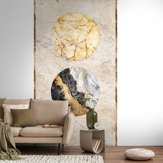Papier peint photo Profhome 398501-GU papier peint intissé vinyle rigide marquage à chaud en relief lisse aspect marbre beige mat or noir 1,59 mx 2,8 m