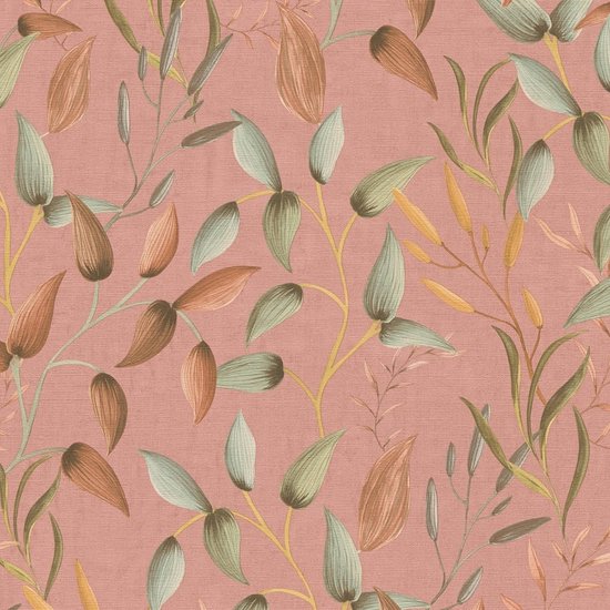 Papier peint campagne Profhome 397453-GU papier peint intissé vinyle rigide marquage à chaud en relief légèrement structuré avec motif floral mat rose vert rouge 5,33 m2