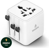 TRAVARA Reisstekker - 2500W – Wereldstekker Universeel - 170+ Landen – Reisstekker Engeland (UK), Amerika (USA), Afrika, Italië, Japan, Thailand – Wereldstekkers