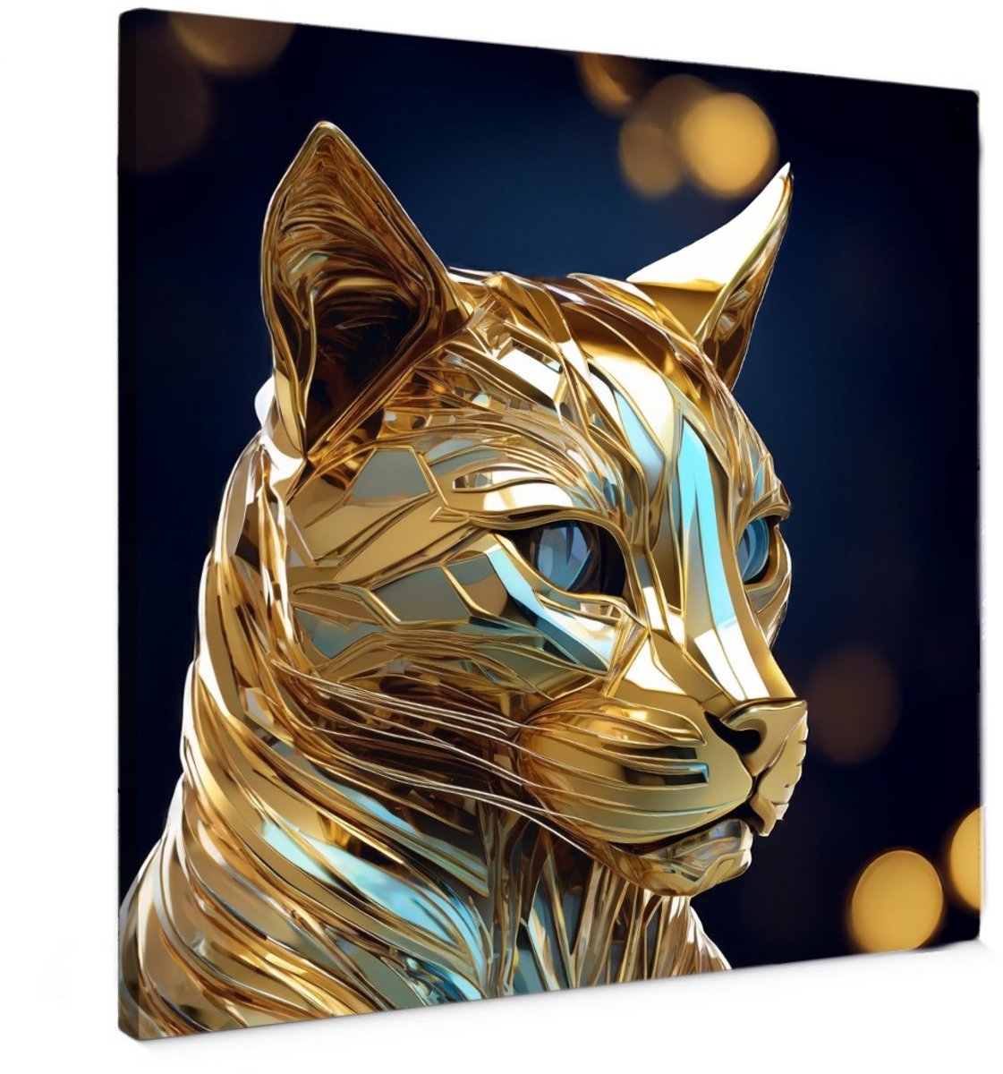 Canvas schilderij - Aurum Feline - 50x50 cm - woondecoratie - kat - goud - wanddecoratie