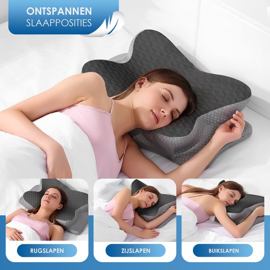 Maqi Living® Hoofdkussen Memory Foam voor Nekklachten – Orthopedisch & Ergonomisch kussen - Geschikt voor rug-, zij- en buikslapers - Traagschuim - Zwart