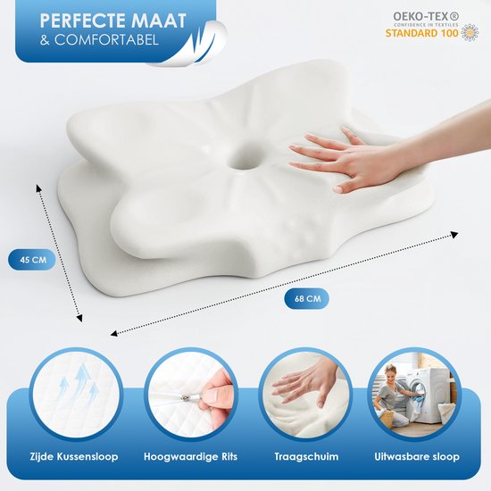 Maqi Living® Hoofdkussen Memory Foam voor Nekklachten – Orthopedisch & Ergonomisch kussen - Geschikt voor rug-, zij- en buikslapers - Traagschuim - Zwart