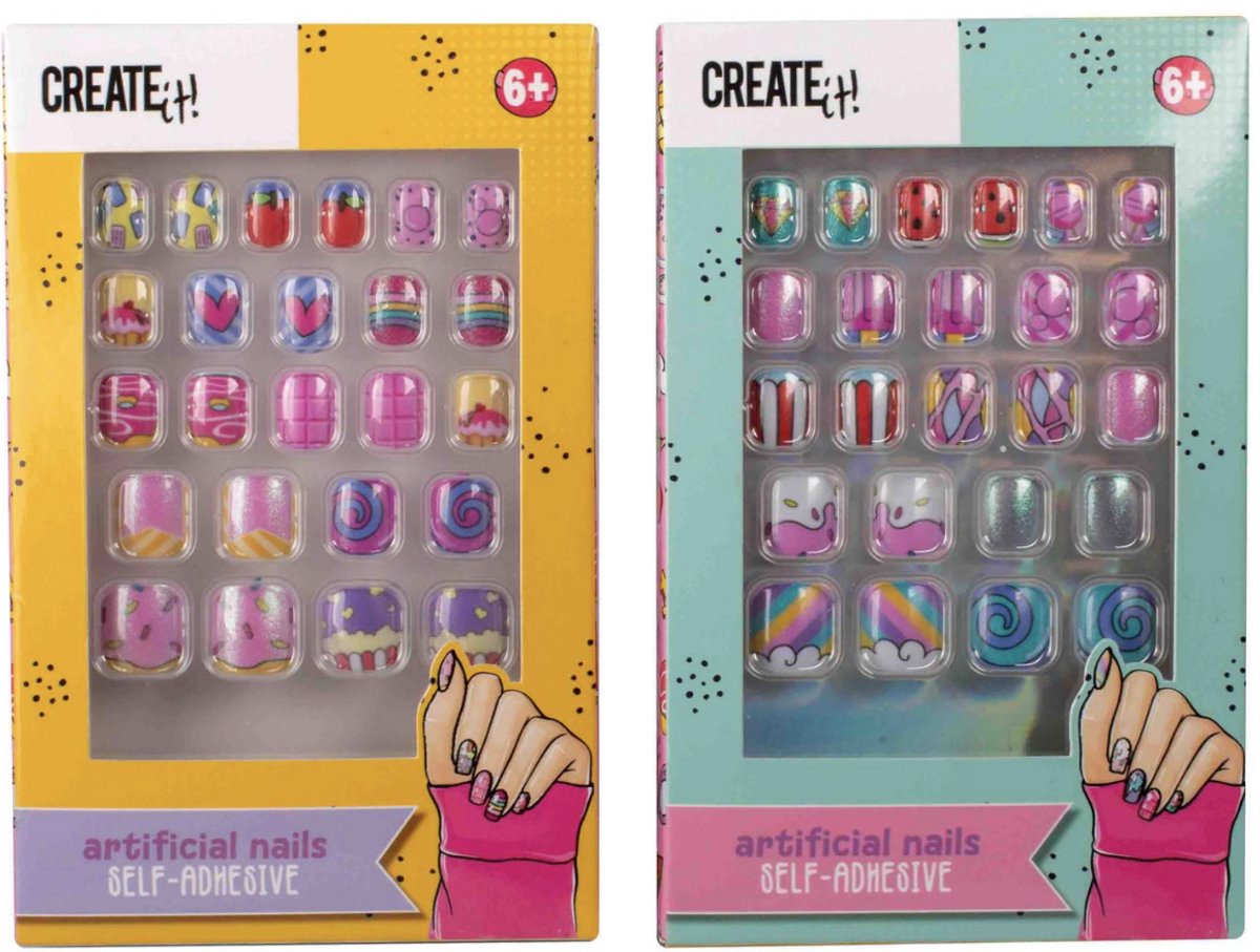 Create It - Kunst Nagels - Kinderen - Zelfklevend - Kindernagels - Nepnagels - Plaknagels - Cadeau - Jongens En Meisjes - 24 Stuks - Kinder Makeup - Creatief Speelgoed - Hoge Kwaliteit - Luxe Pakket - Cadeau Set - Verjaardag