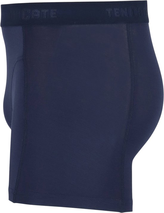 Zijaanzicht van een navy Ten Cate boxershort met logo op de tailleband.
