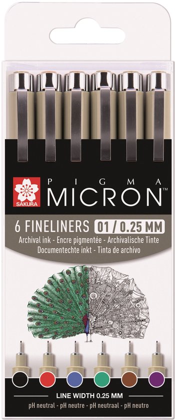 Sakura Pigma Micron 01 Etui met 6 Basic kleuren