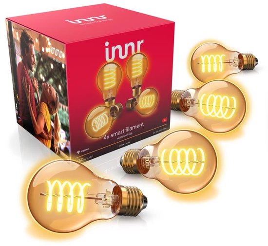 Innr E27 filament lamp – geschikt voor Philips Hue – Zigbee – LED smart bulb – warmwit licht – slimme verlichting – dimbaar – 550 lumen – 4 pack