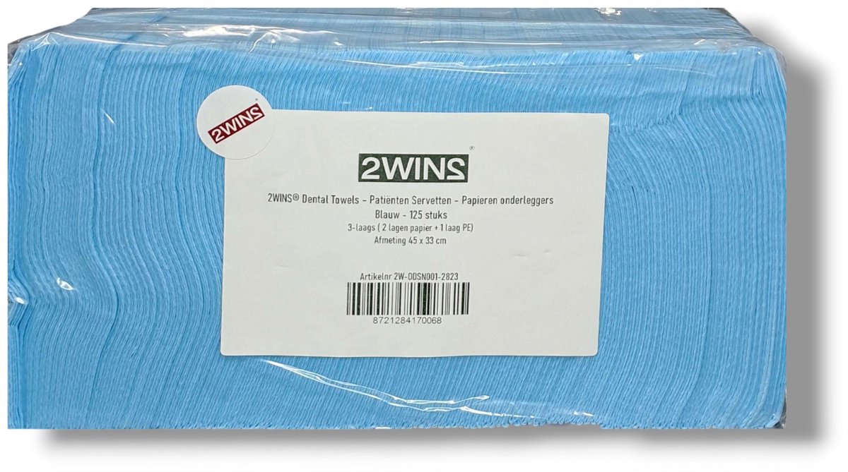 2WINS® Dental Towels – Patiënten Servetten – Papieren onderleggers Blauw - 125 stuks