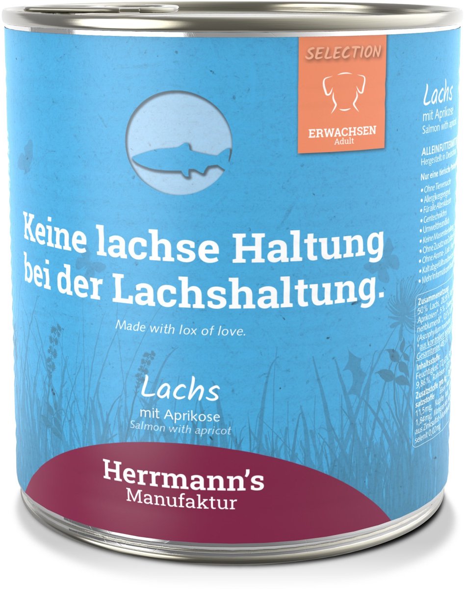 Herrmann’s Herrmann's Bio Adult Honden Blikvoeding - Zalm met Abrikoos - 800 g