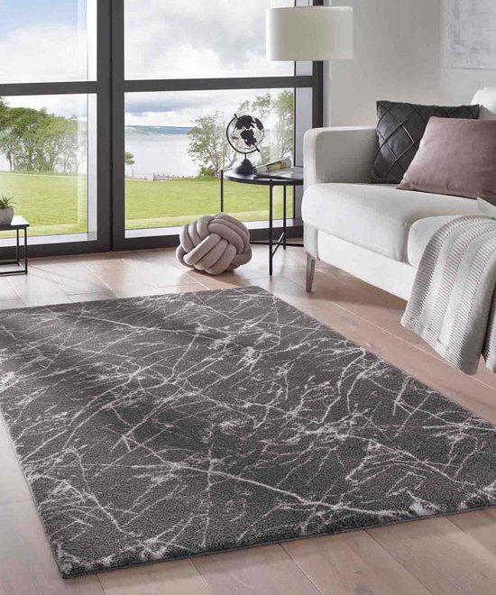 Tapis lavable Marble - Chloé gris/blanc 240x340 cm