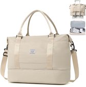 TAN.TOMI Reistas - Sporttas voor dames en heren - 46x23x32 cm -Met Smart -Sleeve voor op een Koffer - Handbagage Tas - Met Schoenenvak en Afneembare Schouderband - Beige