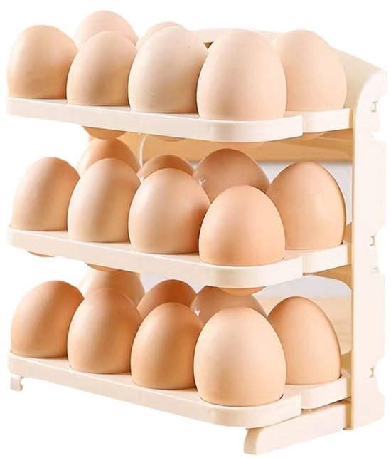 Wit - Boîte à œufs pliable - Plateau à œufs koelkast à 24 compartiments - Plateau à œufs à 3 niveaux - Boîte à œufs grande capacité - Réutilisable - Gain de place
