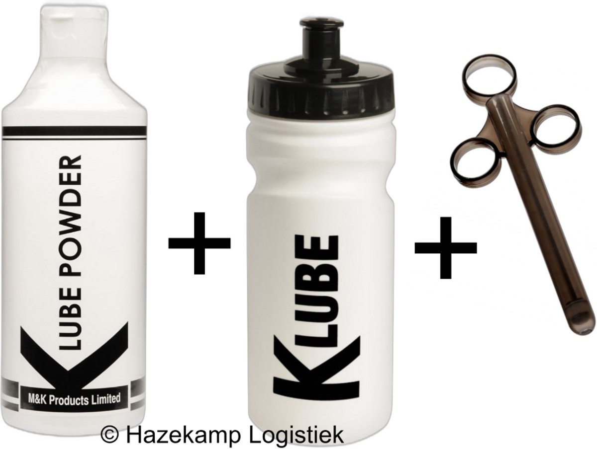 K Lube Poeder voor 20 Liter Glijmiddel met K Lube Shaker (Bidon) en Lube Shooter