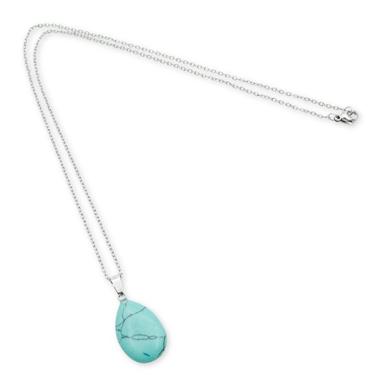 Marama - collier pierre précieuse Turquoise - acier inoxydable plaqué argent - cadeau pour femme - pendentif en forme de goutte - protection - sagesse - équilibre intérieur