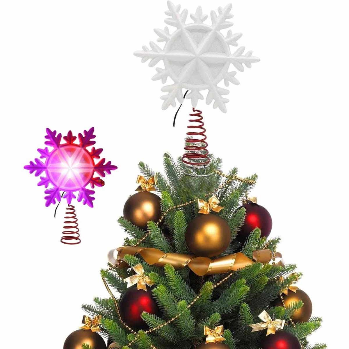 Meedeer Diameter 25cm Kerstboom topper-Met led-Kerstboom boomtop-ABS-Sneeuwvlok topper voor Kerstboom-voor Kerstboom Decor (Wit）