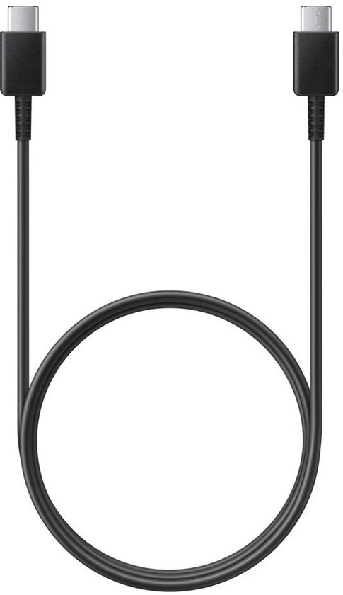 Zwarte USB-C kabel, gebogen in een U-vorm.