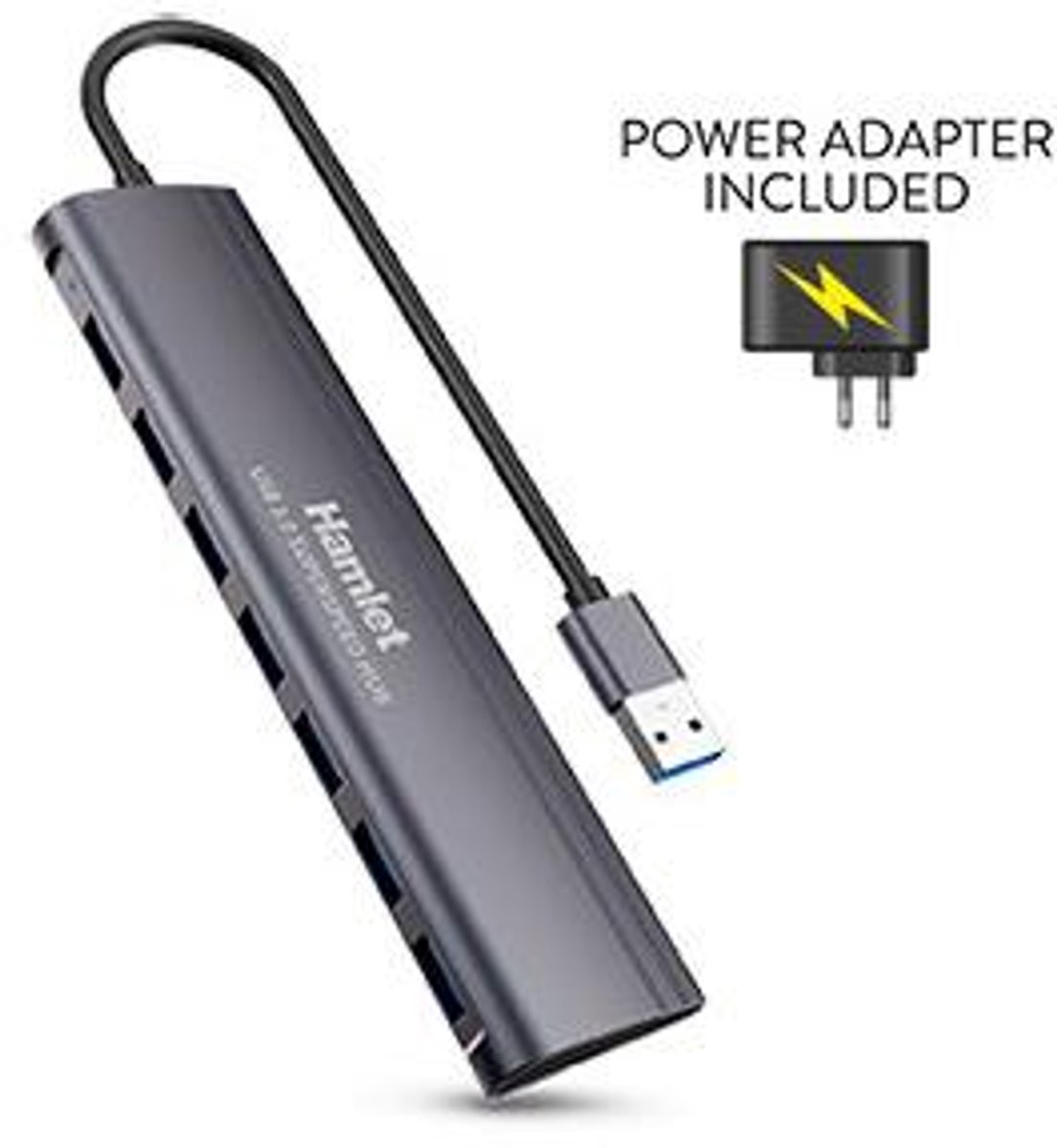 Hamlet XHUB-07A3P interface hub USB 3.2 Gen 1 (3.1 Gen 1) Type-A 5000 Mbit/s Zwart