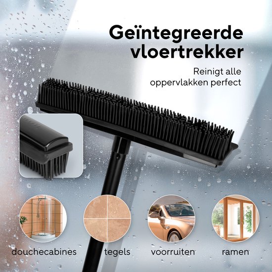 Bene Vivere® 2-in-1 Rubberen Bezem - Met Ramenwasser - Multifunctioneel - Vloertrekker met steel - Bezem met Rubberen borstel en Raamwisser - Vloerwisser badkamer - Vangt Katten en Hondenharen — afbeelding 4