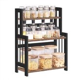 Kruidenrek Staand 3 Lagen - Aanrecht Organizer - Zwart & Hout - Keukenrekje voor Specerijen - 53 cm Hoog - 40x18x53 cm
