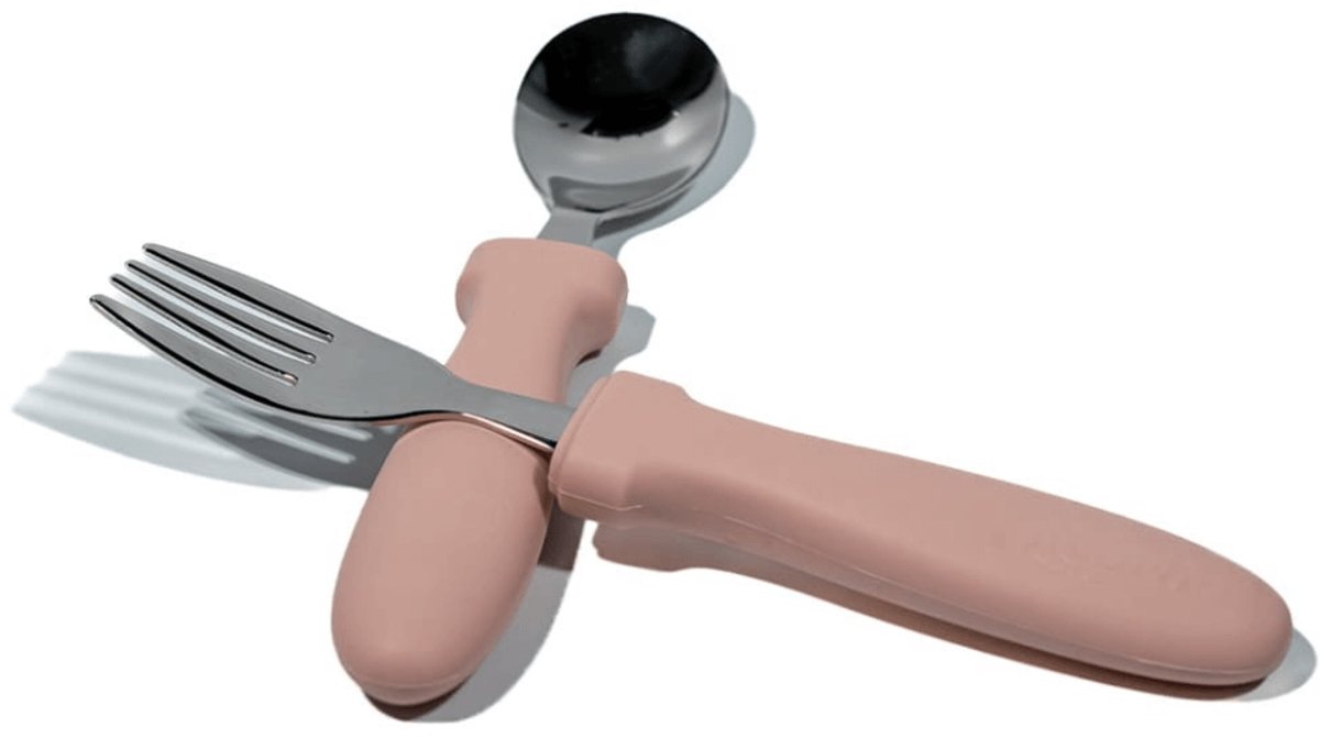 Goedkoopste Mabebi - Oefenbestek - Kinderbestek - Vork en lepel - RVS - Siliconen handvat - Bestek voor peuters/ kleuters - Roze