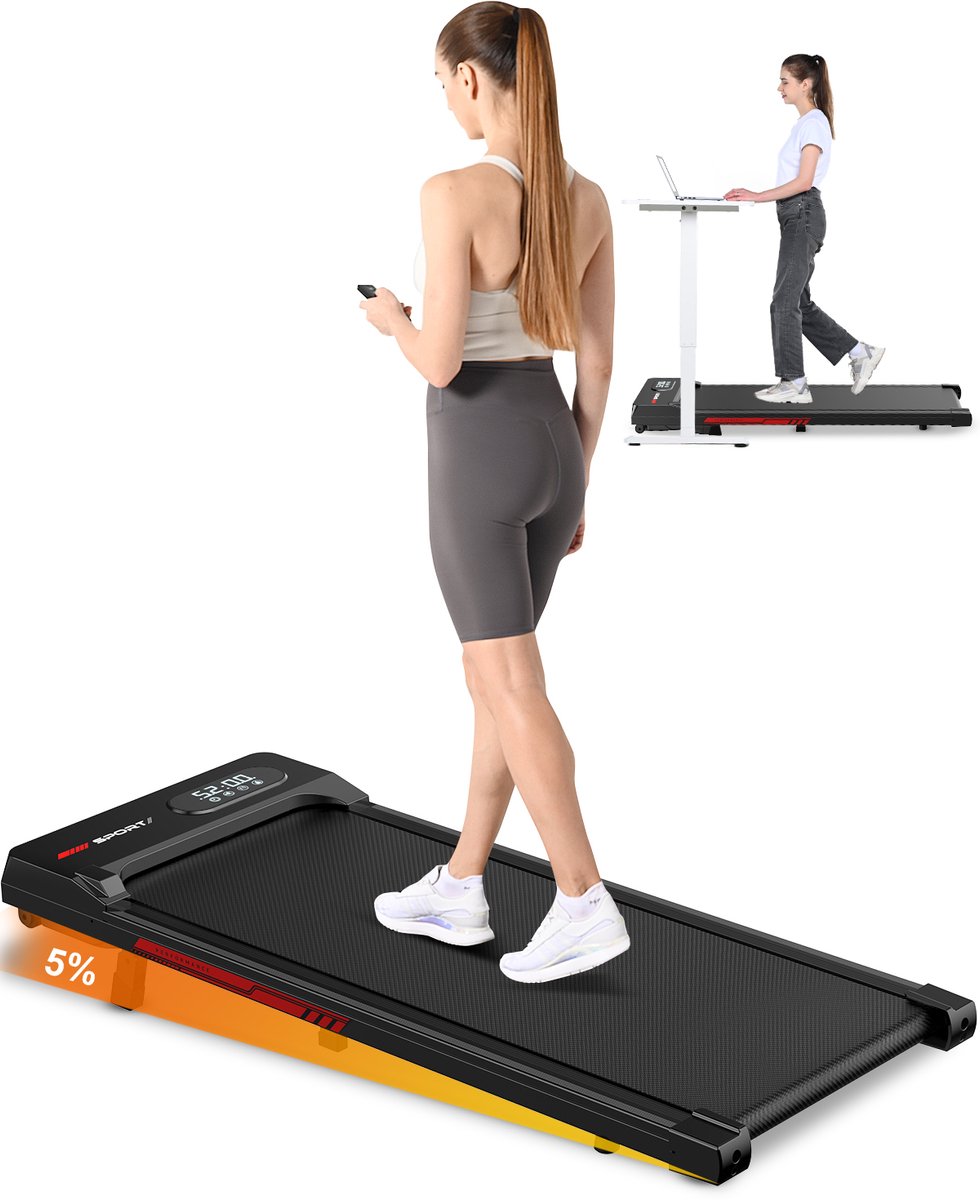 Afbeelding 3 van 3-in-1 opvouwbare loopband - loopband - elektrisch loopkussen - 5% helling - 1-8 km/u - 2,5 pk motor - 40 cm breed oppervlak - afstandsbediening - LCD-scherm - 130 kg draagvermogen - Zwart