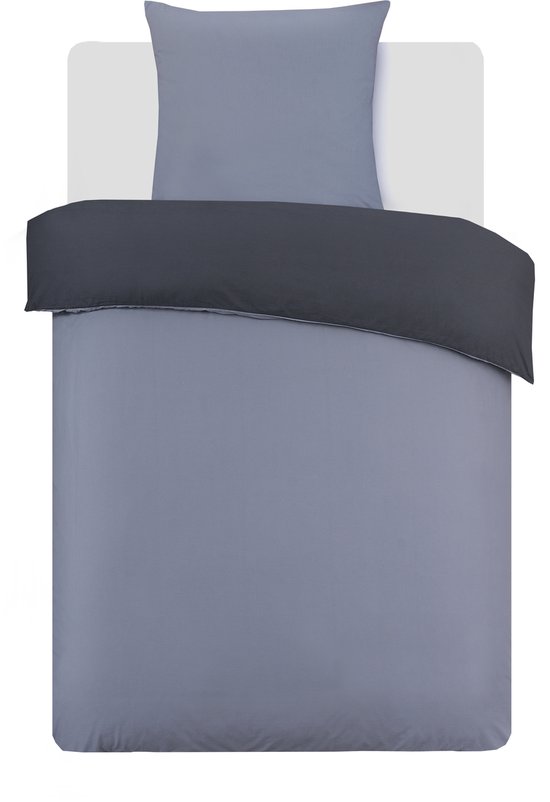 VISION Bicolor - Tweezijdig omkeerbaar Dekbedovertrekset - 100% katoen: zacht en soepel - Eenpersoons - Dekbedovertrek 135 x 200 cm met 1 bijhorende sloop 80 x 80cm - Antraciet / Grijs - Oekotex gecertificeerd van VISION — afbeelding 2