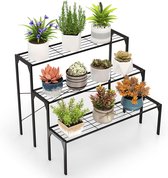 COSTWAY Metalen bloementrap, 3-traps bloemenrek, plantenstandaard, plantenrek, plantentrap, plantenpotten, bloemenbank, belastbaar tot 30 kg, voor tuin, balkon, binnen en buiten, zwart