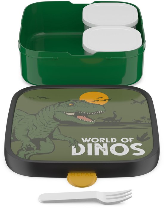 Mepal Bento Lunch Box Grand Campus - 2x 200 + 1250 ml - Comprend 2 boîtes bento amovibles et étanches et une fourchette - Dino