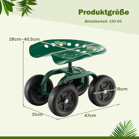 GOPLUS Rolzitje, tuinzitje met wieltjes, kniebank verrijdbaar, werkstoel tuin, in hoogte verstelbaar 28-40 cm, tot 150 kg, tuinwagen voor tuin en werkplaats