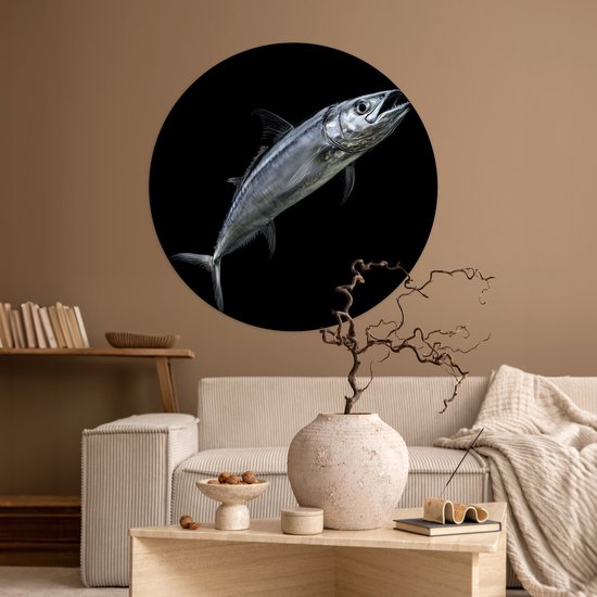 WallCircle® - Behangcirkel 100x100 cm - Muurstickers Makreel - Vis - Zwart - Muurcirkel woonkamer - Wandcirkel slaapkamer - Kamer decoratie zelfklevend - Muurdecoratie accessoires XXL