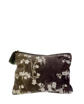 Etui fluweel bruin met geborduurde bloemen 26x19cm