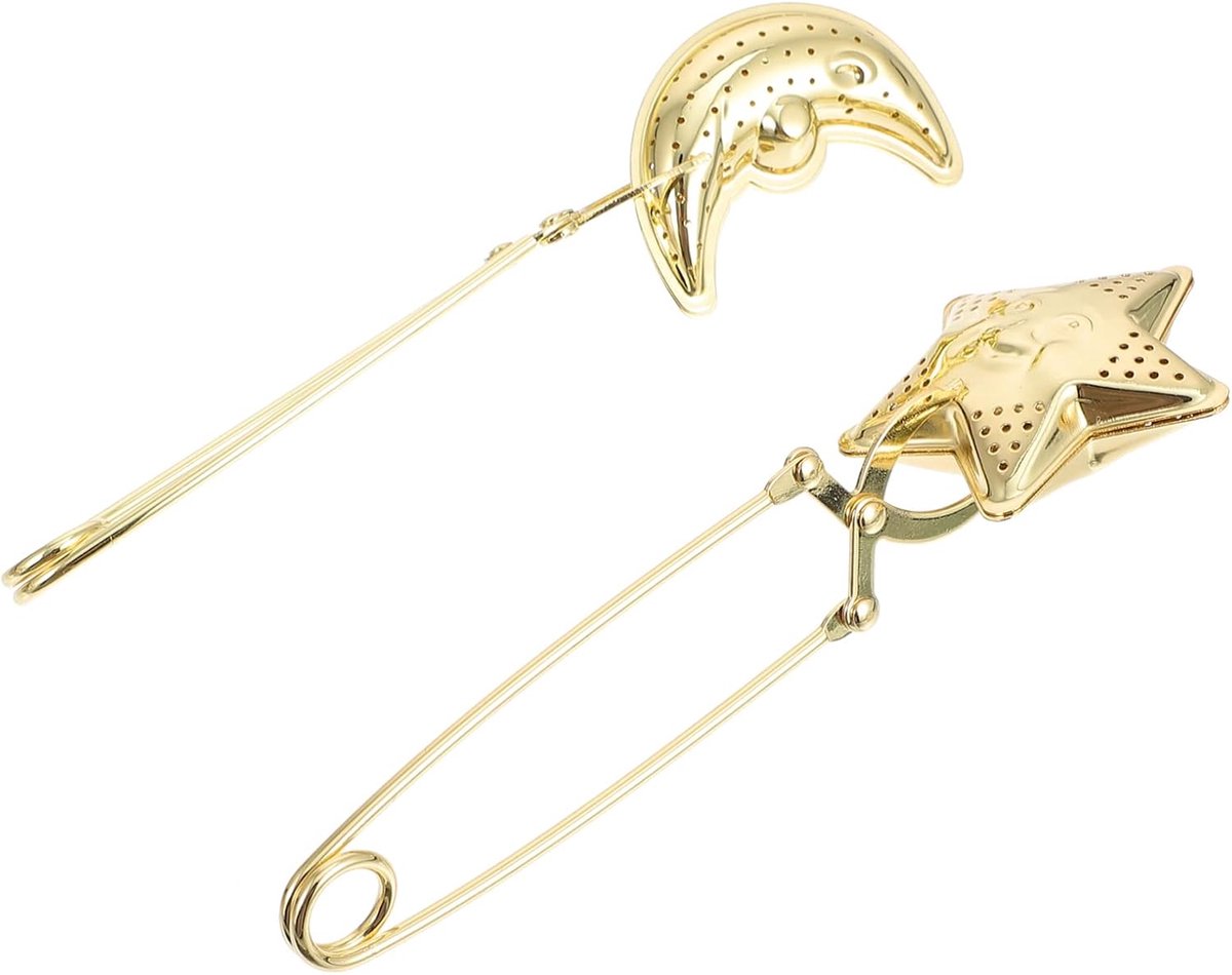 2 stuks Golden Tea Infuser Strainer, roestvrijstalen losse theefilter met handvat, maan- en stervormig, voor thuis, tearooms, restaurants, kantoren