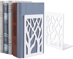 Candala Bookends for Shelves, Book Ends Metal Book Divider, Anti-slip Base, Great for Library, Office, Home, School, 1 Pairs （White Branch）