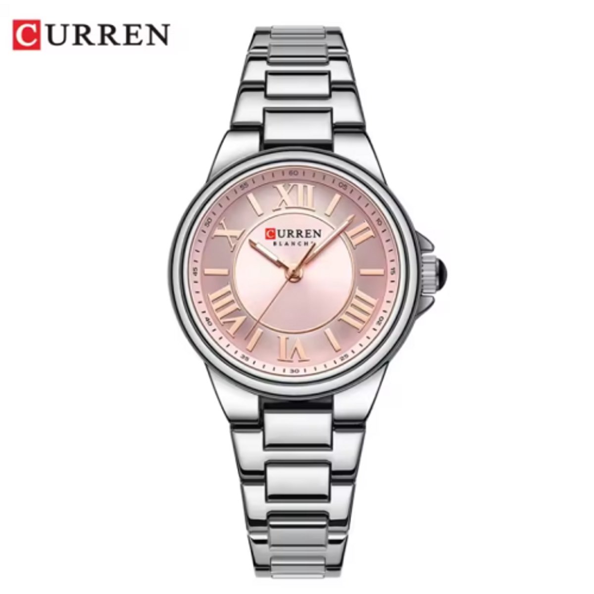 Curren - Horloge - Herenhorloge - Quartz - Roze Wijzerplaat - Zilveren Band - 33mm - 9091