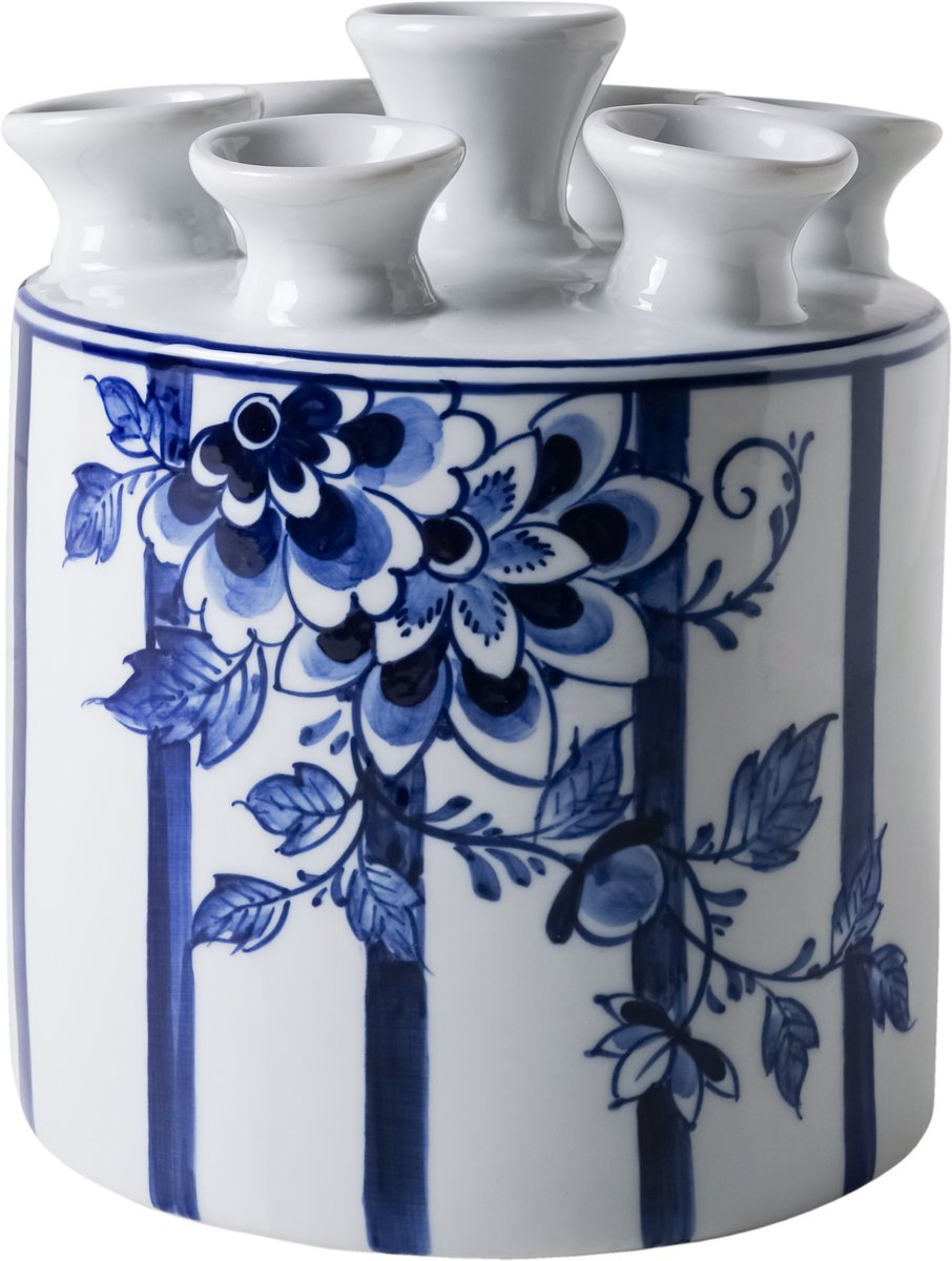 Heinen Delfts Blauw Tulpenvaas Cilinder Fair Florals - Keramiek - Delfts blauw - 15 cm