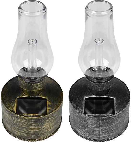Benson Solar LED olielamp - flame effect - goud en zilver - 21 cm - IP44 van Merkloos — afbeelding 4