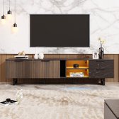 Sweiko TV kast - Marmerlook - Donkere houtnerf deuren - LED-verlichting - 2 deuren + 2 laden - Zwart Bruin