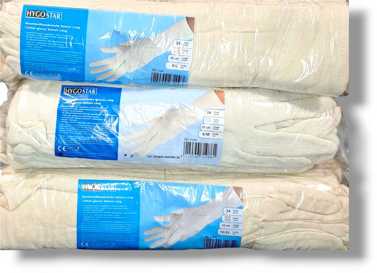 Goedkoopste Katoenen handschoenen - 35cm - maat M - 12 paar - crème wit - extra lang