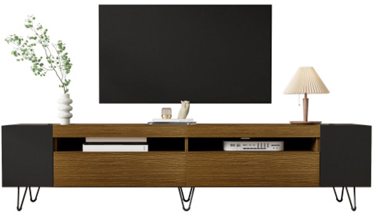 Moderne tv-kast, zwart en hout looklengte 180 cm