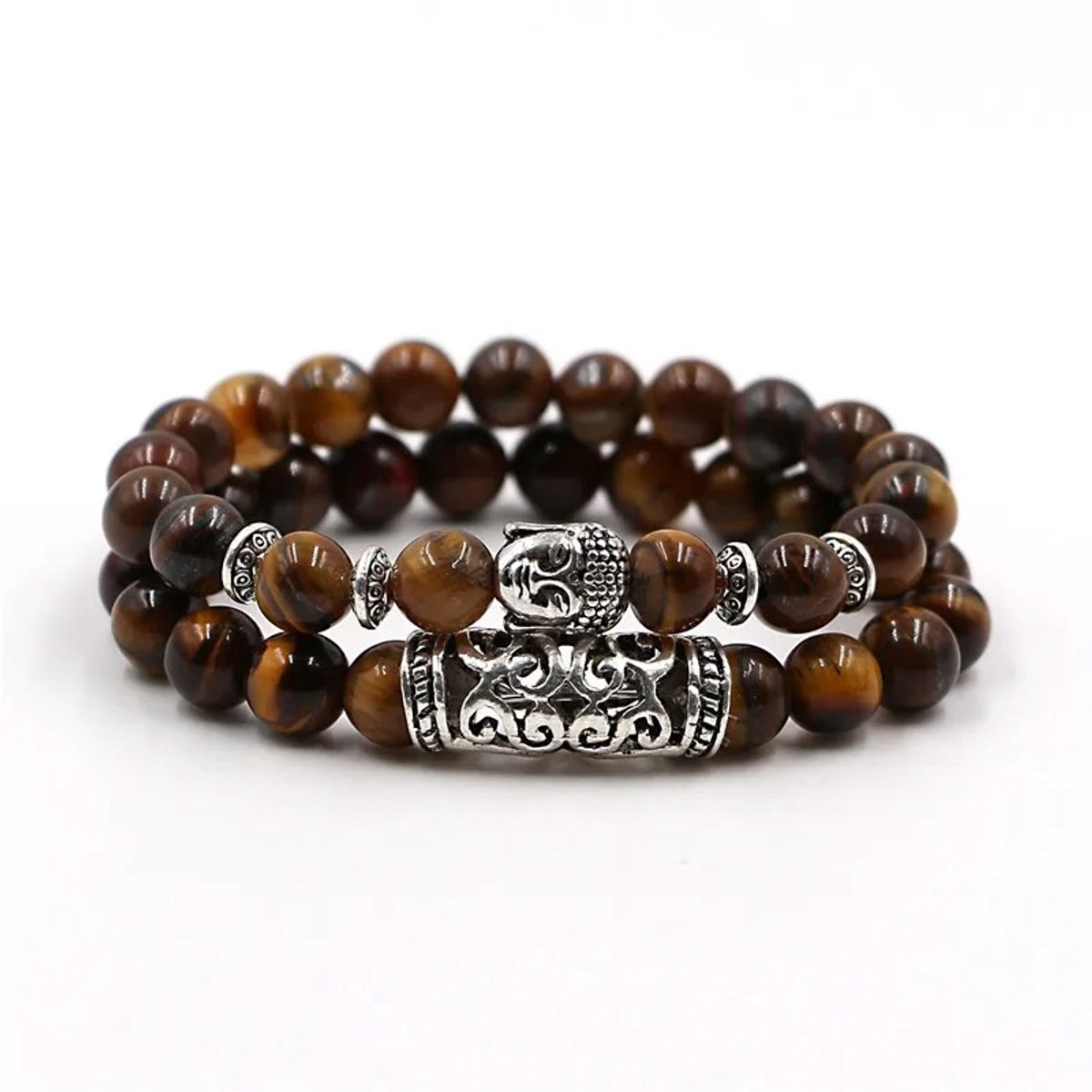 WiseGoods Luxe Buddha Natuursteen Armbanden Set - Armband Man & Vrouw - Armbandjes - Cadeau - Sieraden - Edelsteen - Tijgeroog