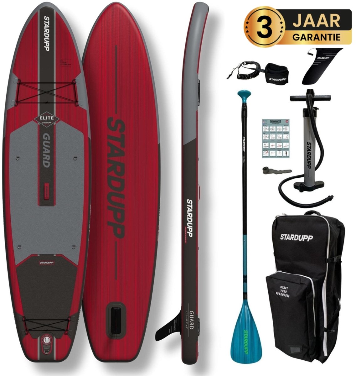Stardupp Guard Elite SUP Board – Opblaasbaar – Extra Breed & Stabiel – 340x84cm – Max. 170KG – Complete Set – Inclusief Pomp, Peddel & Trolley Rugzak