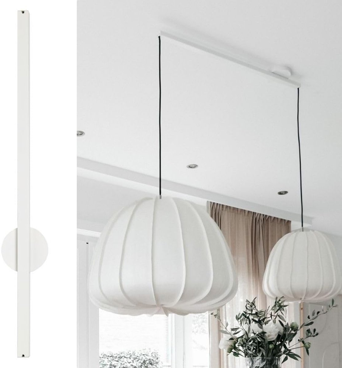 Lightswing® Twin 90cm - Ophangsysteem voor twee Hanglampen tot 3,5 KG per lamp - Mat Wit - 75cm Verplaatsbare Verlichting - Verstelbare Hanglamp Systeem